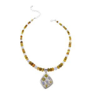 Jay King Green Opal and Blue Agate Pendant with Necklace 18"